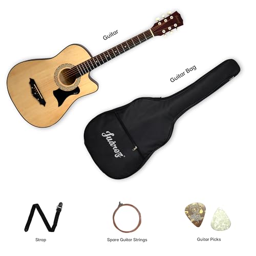 Image of JUAREZ 38 Inch Cutaway Acoustic Guitar Kit with Pick Guard | ABS Neck & Fingerboard | Linden Wood Body | Steel Strings | Natural Khaki | Guitar Bag, Strap, Picks & Spare Strings, JRZ38CAB-NAT-KIT
