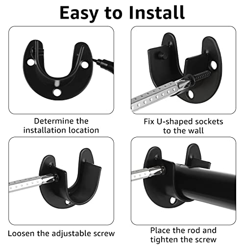 12Pcs Closet Rod Brackets Heavy Duty Closet Shower Rod Holders 1-In Closet Pole Socket Stainless Steel Closet Rod Support U Shaped Curtain Flange Rod Holder With Screw For Closet Shelf Wardrobe Black #TOP4