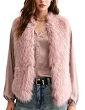 Flygo Faux Fur Vest Women Sleeveless Faux Fur Jacket Furry Open Front Cardigan Top Fluffy Winter Vest Outerwear(Pink-S)