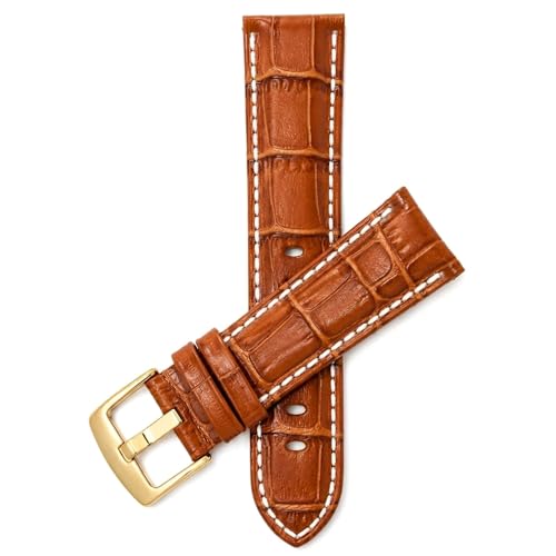 Image of Bandini Mens Leather Watch Band - Extra Long & Regular, Premium Top Grain Alligator Embossed Strap, Durable Upgrade Replacement, Comfortable Leather, Fits Large Wrists, 18mm to 38mm