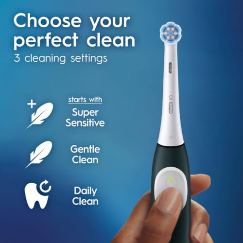 Image of Oral-B Rechargeable Electric Toothbrush, iO2 Starter Kit, 3 Cleaning Modes, Automatic Pressure Sensor to Protect Gums, 2 Brush Heads, Forest Green (Pack of 3)