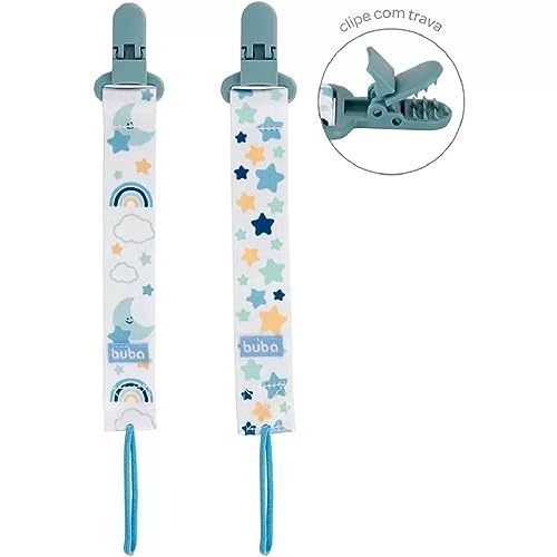 KIT COM 2 PRENDEDORES DE CHUPETA ESTRELAS - AZUL