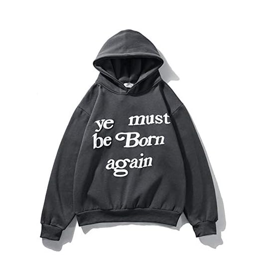 AvivahcS Fashion Hip Hop Kanye MUST BE BORN AGAIN bokstäver skumtryck hoodie för män och kvinnor