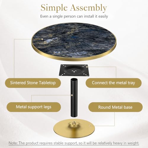 Image of 31.5 inchTulip Table, Sintered Stone Small Round Dining Tables&Metal Edge&Base | Small Modern Circle Dining Table for 2-4 Person ,Bistro Tables for Dining Room /Restaurants /Small Spaces /Marble Starry Sky