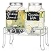 Outdoor Glass Beverage Dispenser 2 Pack with Sturdy Metal Base, Hanging Chalkboards & Stainless Steel Spigots - Double Drink Dispensers for Lemonade, Tea, Cold Water & More