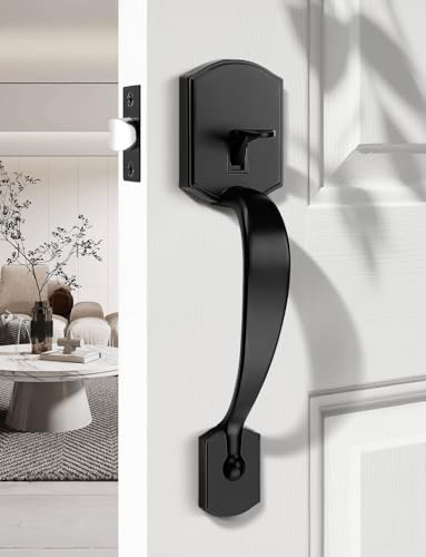 Image of Tinewa Camelot Trim Lower Half Entry Handleset Matte Black, Upgated Entry Door Handle with Door Knob for Electronic Keypad, Black Exterior Door Handle Lock Set