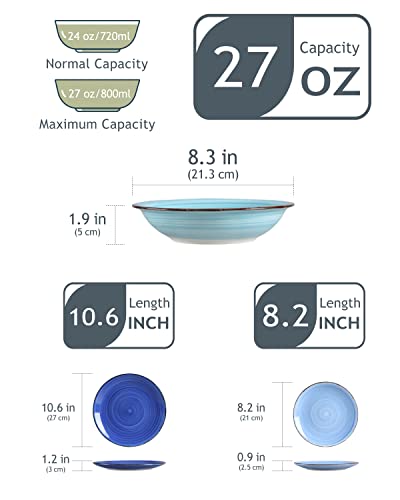 Vancasso 18 Piece Bonita Blue Stoneware Dinnerware Set Service For 6 And 6 Pieces 7.4 Inch Salad Plate Set #TOP2