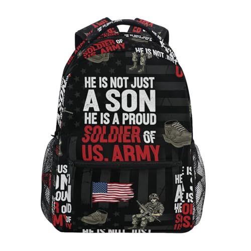 QUGRL Proud Soldier Of Us Army School Backpack for Girls Boys Veterans Day Large Bookbag Laptop Computer Bag Casual Hiking Travel Daypack Backpack Schoolbag for Teens College 16 Inch