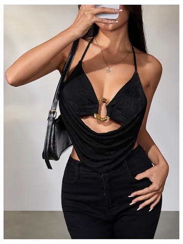 MakeMeChic Women's Sexy Halter Top Open Back Going Out Tops Cowl Neck Festival Rave Top3