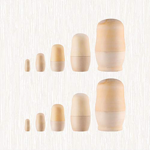 Toyvian Unpainted Russian Nesting Doll, 2 Sets 10Pcs Diy Wooden Unpainted Matryoshka Dolls Crafts Russian Nesting Dolls Wood Peg Dolls Blank People Unfinished Wood Doll Bodies #TOP4
