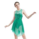 FYMNSI Frauen Damen Lyrisches Tanzkleid Modern Contemporary Tanzkleidung Rückenfrei Pailletten Irregulär Tüllkleid Ärmellos Lyrisch Tanz Trikot Bodysuit Bühnenanzug Kostüm Lyrical Dancewear Grün S