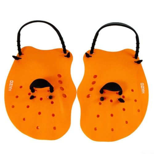 Palas de natación para hombres y mujeres, guantes de natación de silicona con correas ajustables de muñeca y dedos, diseño de hoja ancha para fuerza de la parte superior del cuerpo (naranja)