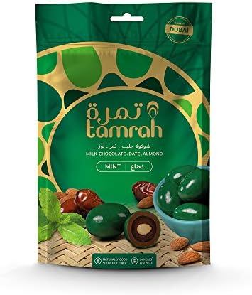 Tamrah Mint Chocolate Zipper Bag, 100g | Refreshing Mint Chocolate-Covered Dates with Almond | Indulgent Date & Chocolate Combo | Perfect Flavored Snack for Gifting, Sharing, and Special Occasions