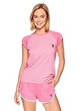 Camiseta de pijama a rayas: camiseta de dormir con bloques de color, mangas casquillo sólidas y un mini estampado de rayas en el torso. Contraste U.S. Polo Assn. El logotipo acentúa el pecho