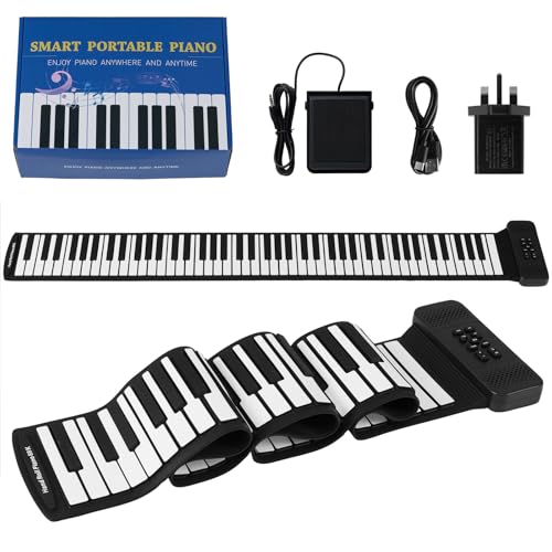 Maxmass 88 Keys Roll up Piano, Portable Piano Keyboard with Wireless Connection, MIDI Function, Sustain Pedal, Rechargeable Foldable Digital Electric Pianos for Beginners