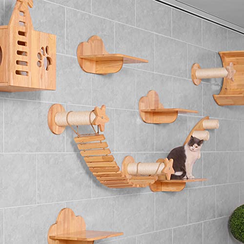Arbre à chat mural en bois C8 avec hamac flottant - 5