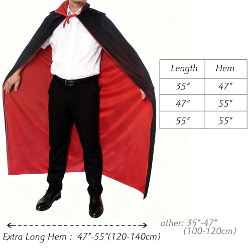Gardeningwill Custome Black Red Reversible Dress Goth Devil Pirate Vampire Demon 47" Cloak for Men Women