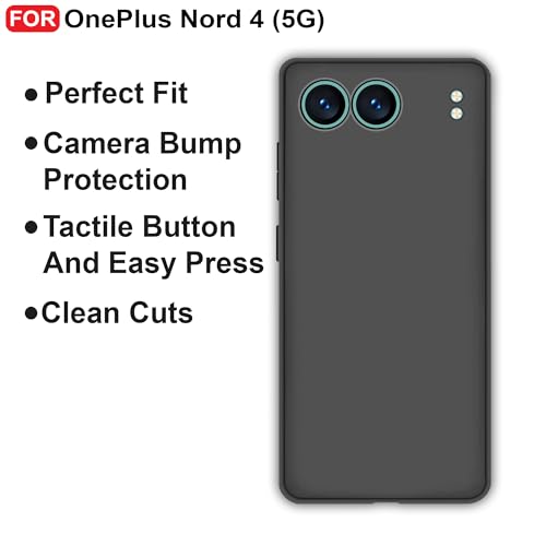 Image of CEDO Back Cover for OnePlus Nord 4 (5G) | Camera Bump Protection & Inner Velvet Fabric Lining | Ultra Slim Matte Soft Rubberised Case Cover (Black)