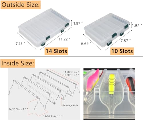 Caja organizadora para anzuelos y señuelos de pesca doble cara Milepetus Angelkoffer plástico claro 14 compartimentos miniatura 3