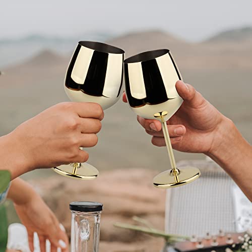 Arora Stainless Steel Wine Glass 18Oz - Set Of 2 Gold - 3.6" D X 8.3" H (851029) #TOP2