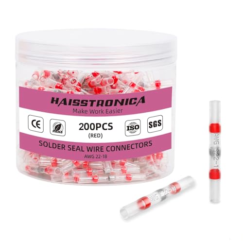 haisstronica 200PCS Solder Seal Wire Connectors, AWG 22-18 Red Sleeves