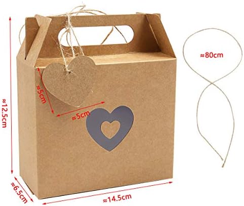 SurePromise 25PCS Kraft Paper Gift Boxes with Heart-Shaped PVC Window Creative Chocolate Candy Bags Sweet Cookie Favor Boxes for Wedding Bridal Birthday Party Baby Showers (Kraft Paper Box Two Hearts)
