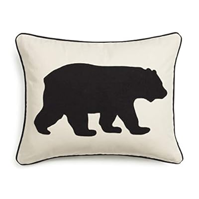 Eddie Bauer | Home Collection | 100% Cotton Twill Signature Bear Design Decorative Pillow, Zipper Closure, Easy Care Machine Washable, 16" x 20", Black