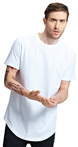Bertte Mens Hipster Hip Hop Basic Elong Longline Short Sleeve T-Shirt (Medium, 06 Short Sleeve- White)