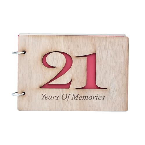 Álbum de recortes para el 21.o aniversario – Álbum de memoria con cubierta de madera – Grabado '21 años de recuerdos' en la parte frontal – Álbum de recuerdos de 25 páginas – Papel reciclado miniatura 1
