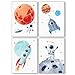 Pandawal Kinderzimmer Bilder f&uuml;r Junge und M&auml;dchen Weltraum/Astronaut/Planeten Deko 4er Poster Set (S2) f&uuml;r Kinder Wandbilder im DIN a4 Format Kinderposter