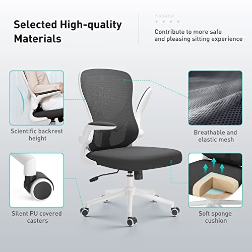 Hbada Ergonomic Office Chair Work Desk Chair Computer Breathable Mesh Chair With Adjustable Lumbar Support And Flip-Up Arms, White #TOP5