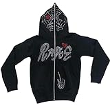 NaranjaBurbuja Y2k Skeleton Full Zip Up Hoodies Over Face Women Men Rhinestone Skull Graphic Print Sweatshirt Gothic Oversized Jackets Streetwear