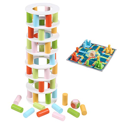 Preisvergleich Produktbild Jacootoys Stapelspiel Aus Holz Wackelturm Bausteine Turmspiel Stapelturm Brettspiel Kinderspielzeug Geschenk für Kinder Erwachsene 48 Stück