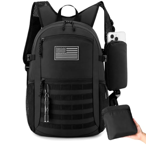 kookoomia Small 20L Foldable Hiking Daypack for Men Women – Ultra Lightweight Tactical Packable Backpack for Travel, Camping Outdoor, Black