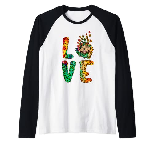 Love Cockapoo Dog Sunflower Tie Dye Funny Puppy Lover Maglia con Maniche Raglan