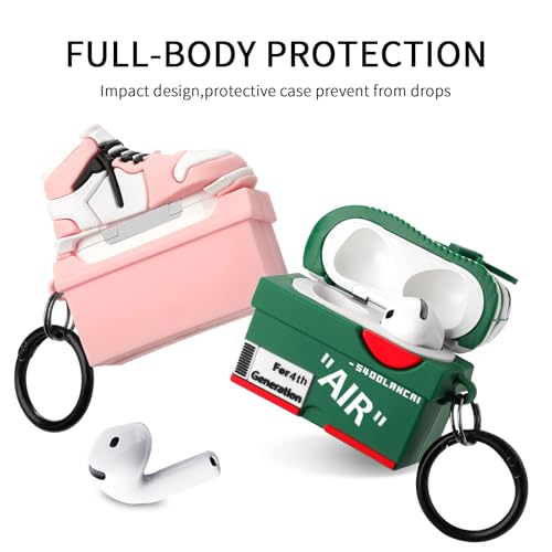 Image of [2Pack] Gedicht for Apple Airpods 4th Generation Case Cover(2024),Cute Cartoon Shoe Box Soft Silicone Protective Cases for Airpods 4th Case with Keychain for Women Men,Pink+Green