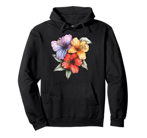 Hawaii Summer Flowers Colorful Hibiscus Bouquet Pullover Hoodie