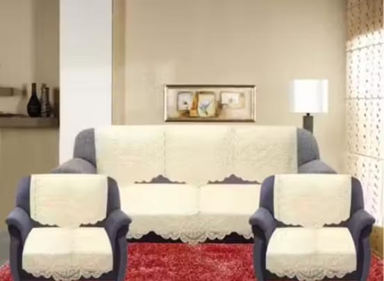 BALLEY10 Pieces Cotton Sofa Cover Set for 5 Seater | Cream Color Washable Sofa Protector | Living Room Decor-image-25