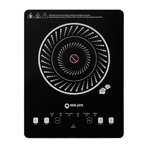 Image of AKKAYA 2200W Electric Infrared Cooktop | Touch Control | Crystal Glass Plate | Fast Heating | 6 Preset Modes | Auto Shut Off | Free Stainless Steel Grill Rack