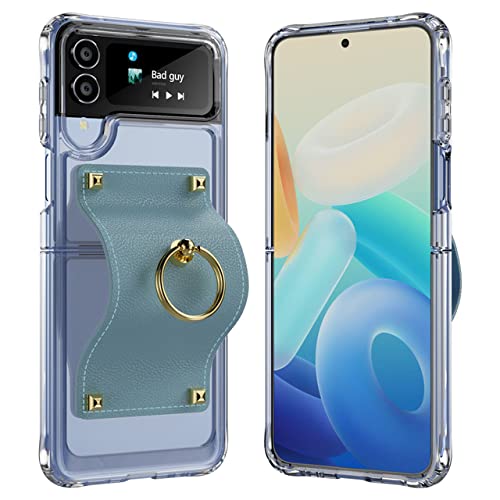 Coque Galaxy Z Flip 4 finition luxe imitation cuir bleu et cristal dur