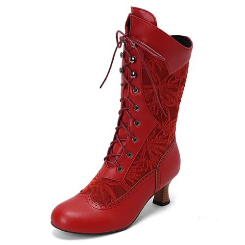 Bottes Motard Gicoiz Femme avec Talon de Chaton et Lacets Ajustables Brogue