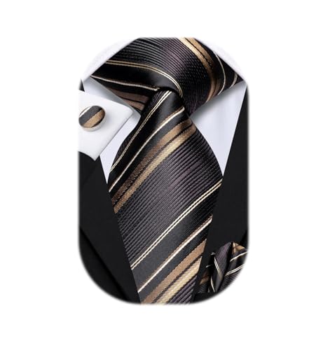 Image of Dubulle Silk Ties Set for Men Formal Paisley Striped Necktie Pocket Square Cufflinks 3PCS Sets Wedding Business Party