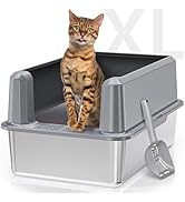 Stainless Steel High Side Cat Litter Box, Enclosed Large Litter Box for XL Big Cats, Easy...