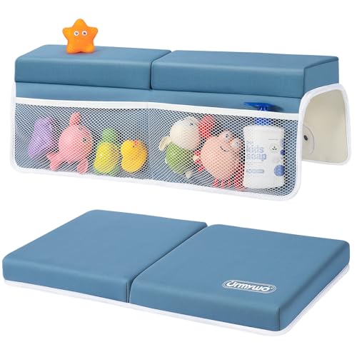 Image of URMYWO Bath Kneeler and Elbow Rest Pad Set - 1.5" Thick Baby Bath Kneeler Pads with Toys Organizer, Anti-Slip Cozy Knee & Arm Support Bathtub Mat, Quick Dry Kneeling Pad for Baby Bath Time