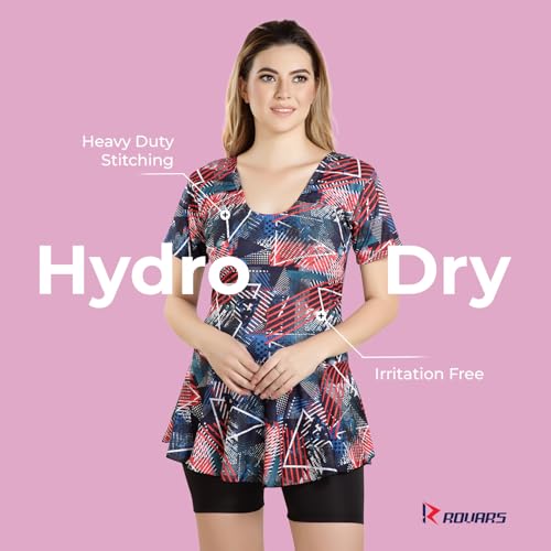 Image of ROVARS Poly Jersy - Printed Swimming Costume for Women Frock Style [Half Sleeves - Half Length - Without Pads]
