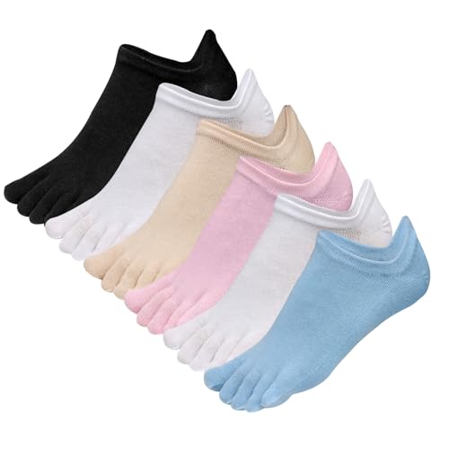 Soleeya 6 Pares Calcetines Dedos Mujer Calcetines Invisibles Talla 35-40, Calcetines 5 Dedos Deportes Algodón Calcetines Alineadores Mujer, Calcetines Tobilleros Separadores de Dedos para Deporte