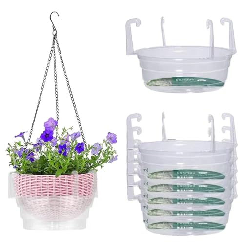 HEPHYCE Hanging Basket Water Catcher Hanging Basket Drip Pan with Hooks Plastic Clear Hanging Basket Tray for Watering Plastic Plant Saucer for Indoor Outdoor Hanging Plants Baskets (5pcs 6in)