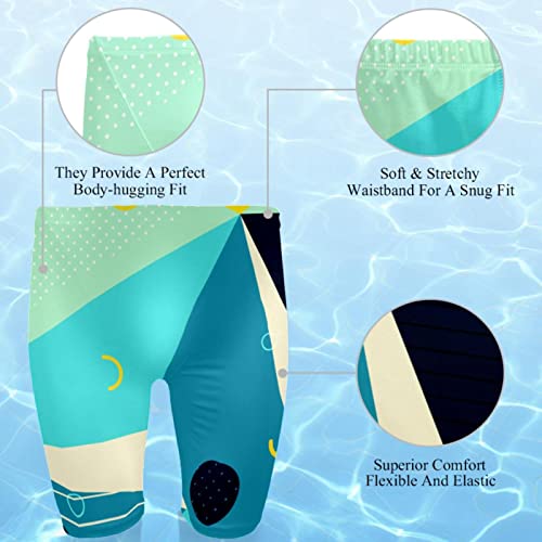 Trajes de baño de diseño geométrico azul y estructura elástica de pierna cuadrada 2