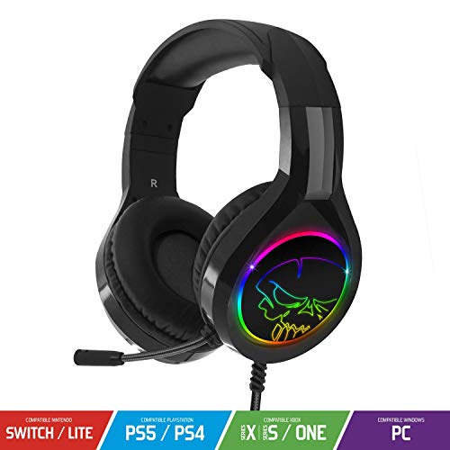 SPIRIT OF GAMER - PRO-H8 - Audio Pro Gamer Auriculares - Simulated Leather - Micrófono flexible - Luz de fondo LED Rainbow RGB para Auriculares - PC / PS5 / XBOX X / PS4 / XBOX ONE Cover