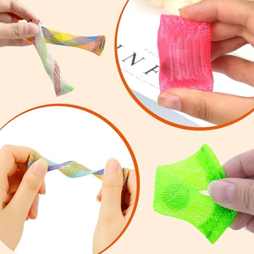 PIWOSGOL 36 Stück Gewebter Netzschlauch mit Marmorspielzeug Set, 16 Squeeze Spielzeug mit 20 Stressabbauringe, Stressabbau Spielzeug, Marmor Fidgets, Fidget Toys für Erwachsene und Kinder Anti Stress